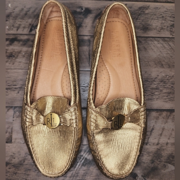 Lauren Ralph Lauren Leather Carley Gold Driving Moccasins NWOT/B - Picture 4 of 8
